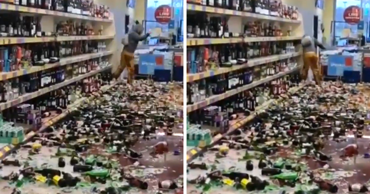Une femme fracasse des centaines de bouteilles d’alcool alors qu’elle se déchaîne chez Aldi