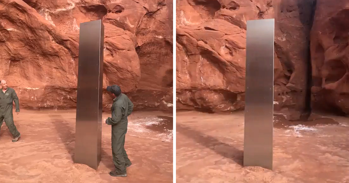 Un équipage d’hélicoptère découvre un monolithe géant en métal dans une zone désertique isolée
