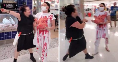 Une bouchère affronte une militante végan dans un centre commercial