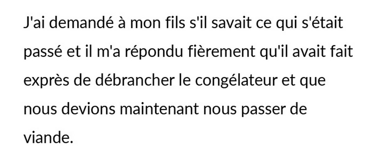 Un père oblige son fils végétarien à se charger de la viande pourrie après qu’il a débranché le congélateur pour faire pourrir leur viande
