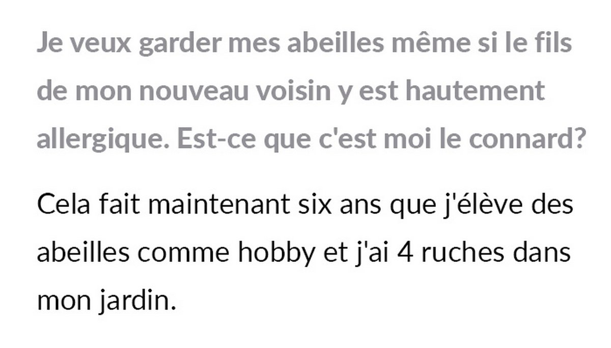 Des voisins s’opposent à un apiculteur qui refuse d’abandonner ses abeilles pour le bien de l’enfant allergique d’un voisin