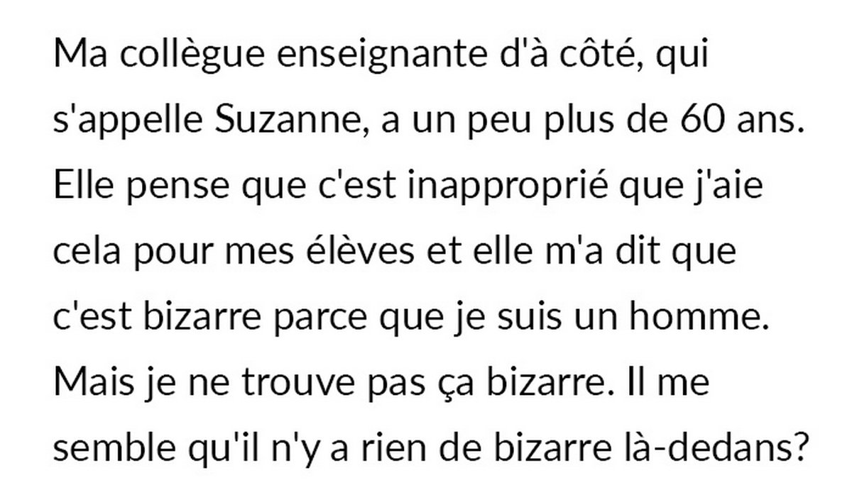 Une collègue reproche à un enseignant de garder un panier rempli de tampons et de serviettes hygiéniques pour ses élèves