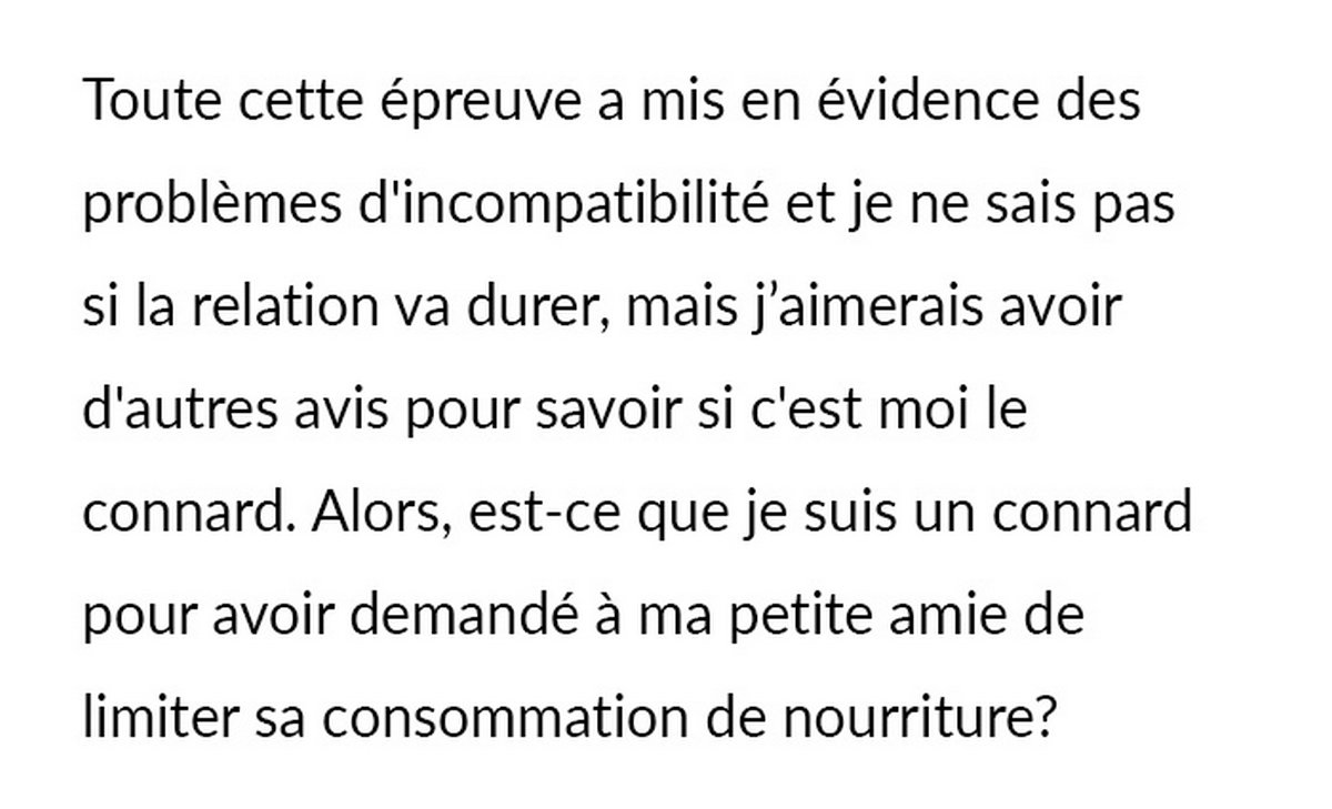 Un homme supplie sa petite amie de ne pas trop manger chez sa grand-mère et demande s’il a tort après qu’elle lui a crié dessus