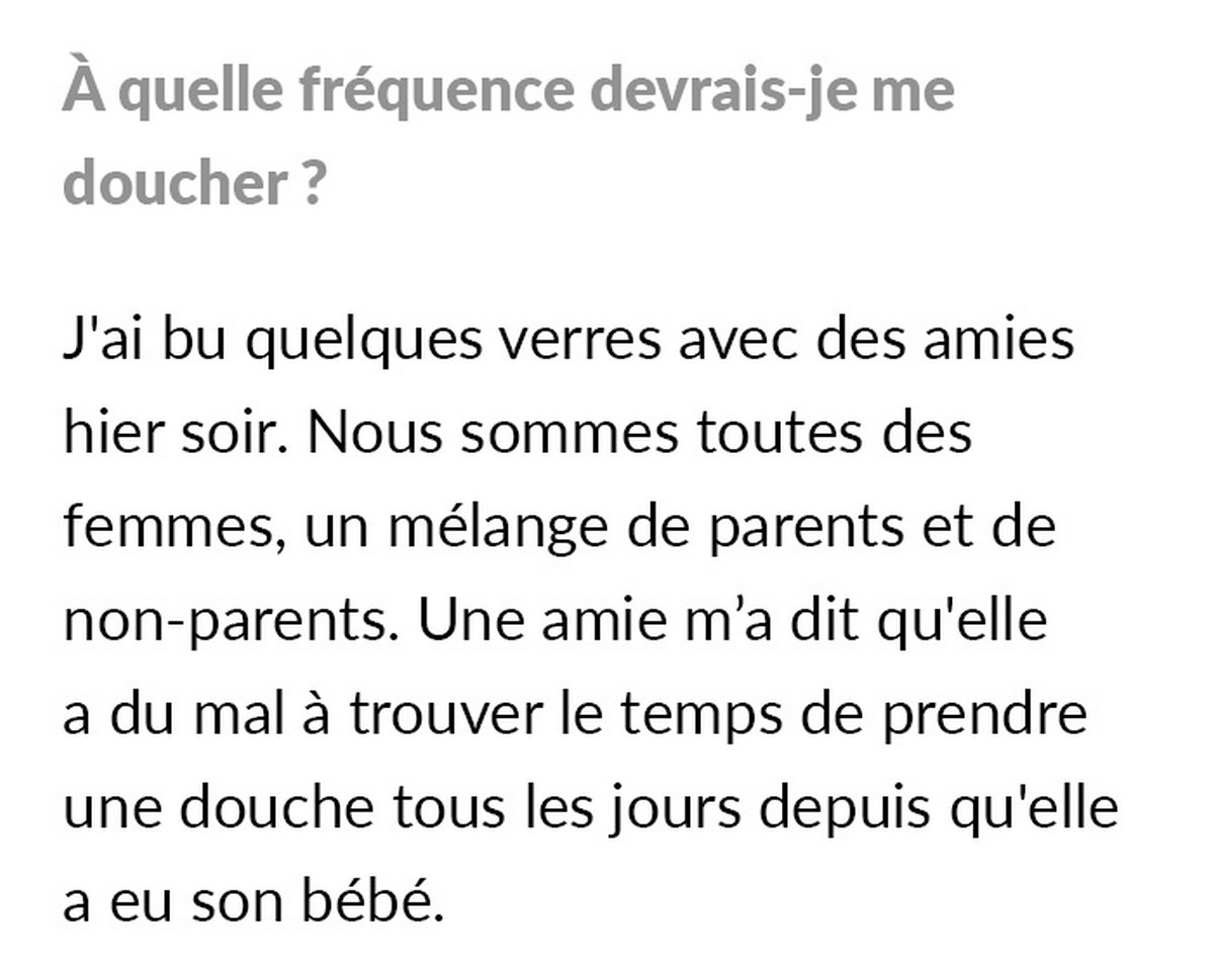 Une femme est choquée d’apprendre que ses amies se douchent tous les jours et demande si elle est dégoûtante