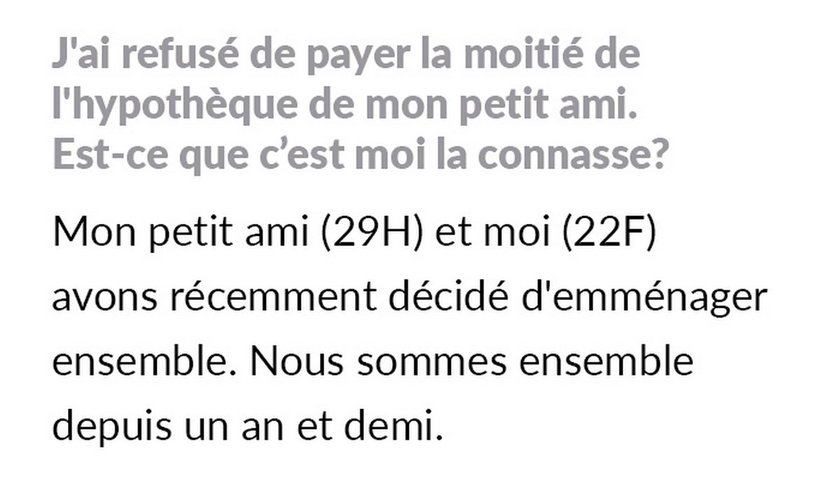 Un homme choqué par le salaire de sa petite amie veut qu’elle paie la moitié de son hypothèque après avoir emménagé