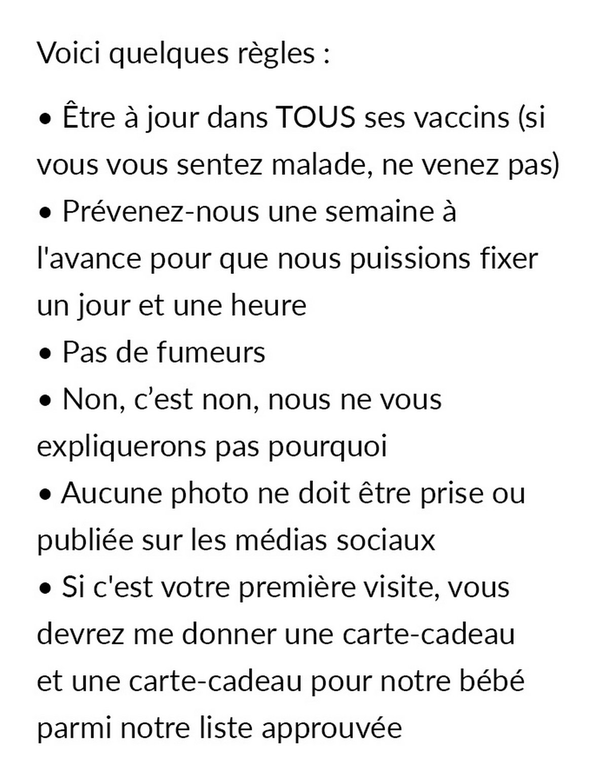 Une belle-soeur ne peut pas rencontrer son petit neveu parce qu’elle est trop fauchée pour respecter toutes les règles que ses parents ont établies