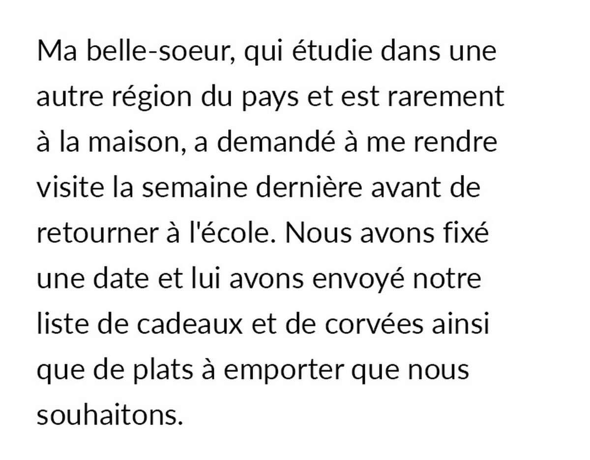 Une belle-soeur ne peut pas rencontrer son petit neveu parce qu’elle est trop fauchée pour respecter toutes les règles que ses parents ont établies