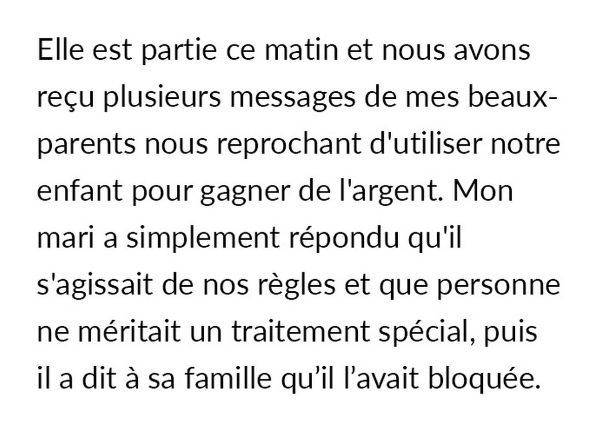 Une belle-soeur ne peut pas rencontrer son petit neveu parce qu’elle est trop fauchée pour respecter toutes les règles que ses parents ont établies