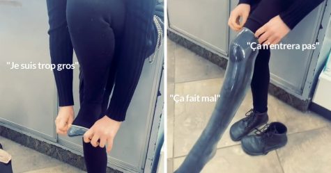 Une femme enfile un préservatif sur sa jambe pour dénoncer les hommes qui se disent « trop gros » pour en porter