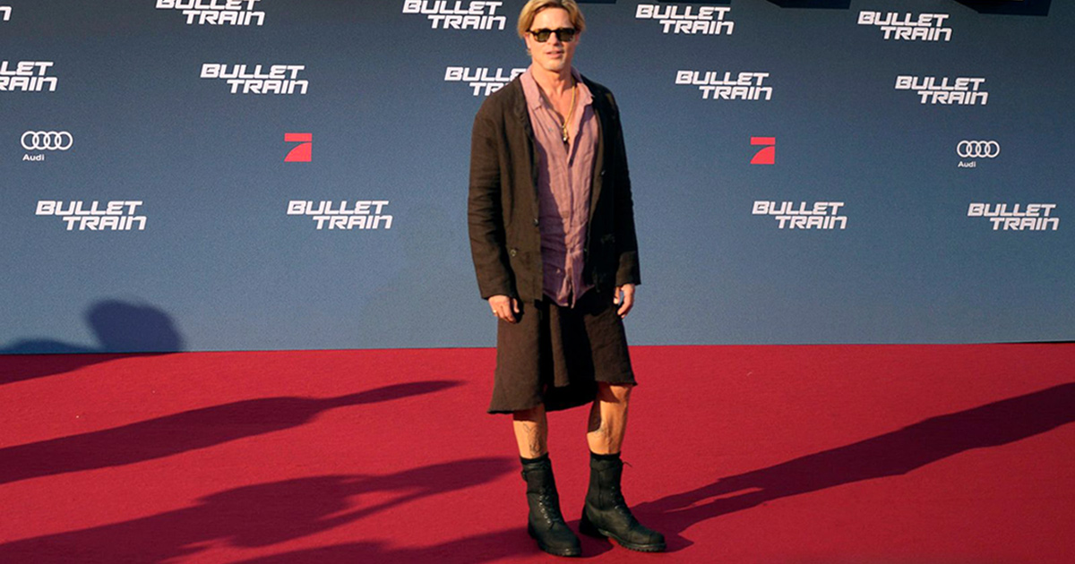 Brad Pitt porte une jupe à la première de son nouveau film, Bullet Train