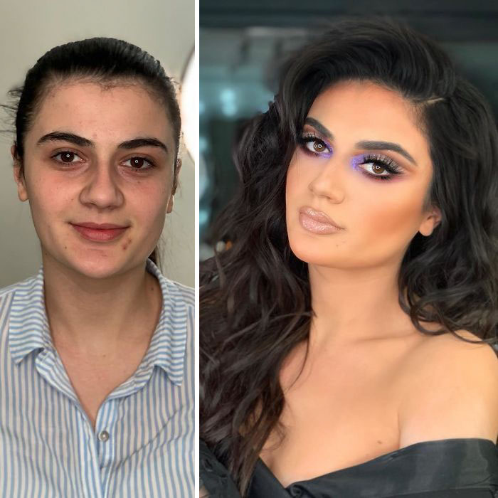 Adolescente Avant Et Après Appliquer Le Maquillage Image stock