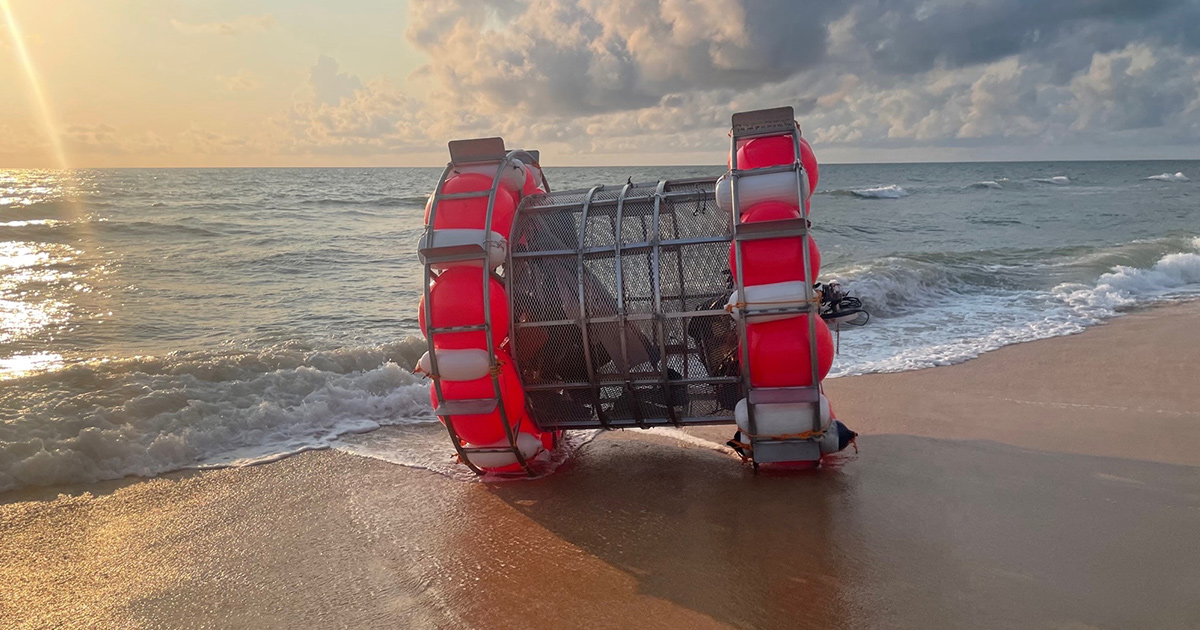 Reza Baluchi, un homme de Floride, a été arrêté alors qu’il tentait de traverser l'Atlantique à l'aide d'une roue de hamster à propulsion humaine. Crédit photo : Flagler County Sheriff’s Office / X