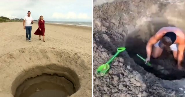 Deux hommes ont creusé un trou sur une plage de Dublin, que les médias ont pris pour un cratère de météorite.