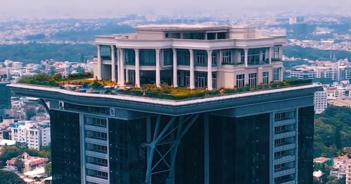 Un manoir d'une valeur de 20 millions d'euros est situé au sommet d'un gratte-ciel à Bengaluru, en Inde.